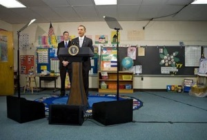 Obama, 6th Grader and Two Teleprompter