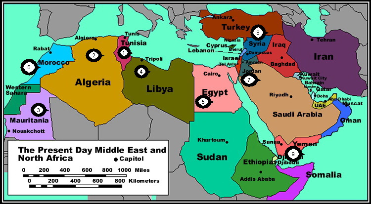 Political Map of North Africa and the Middle East